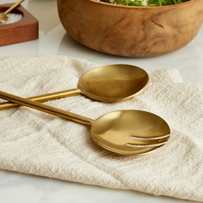 Harriet gold salad servers close-up detail matte finish serveware UK