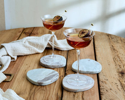Hartley marble coasters set of 4 artisan design cocktail glasses wooden table heritage UK