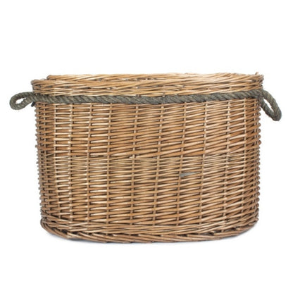 Hearthstone oval wicker log basket rope handles plain background handwoven fireside UK