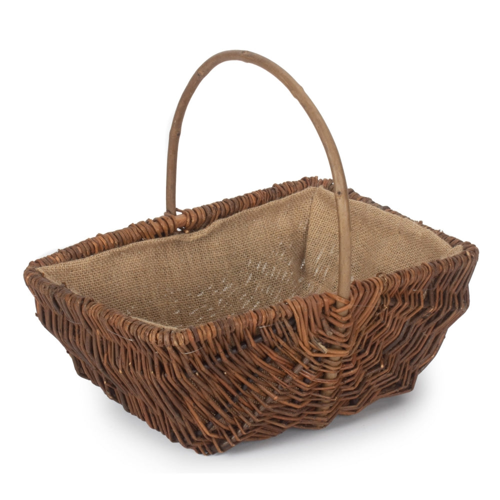 Highgrove large rectangular willow garden trug hessian lining UK vegetables