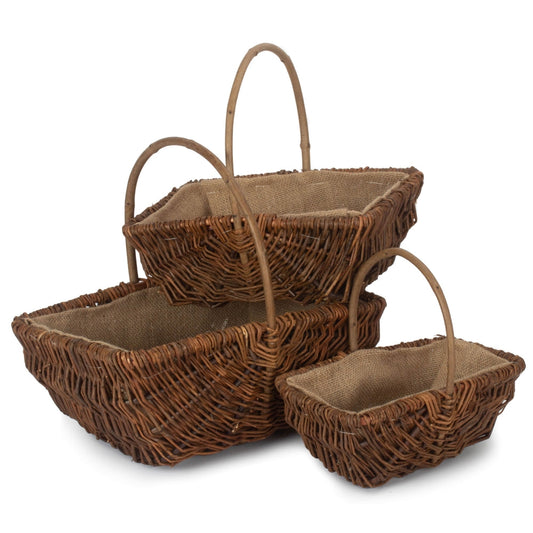 Highgrove rectangular unpeeled willow garden trug set three sizes UK handcrafted