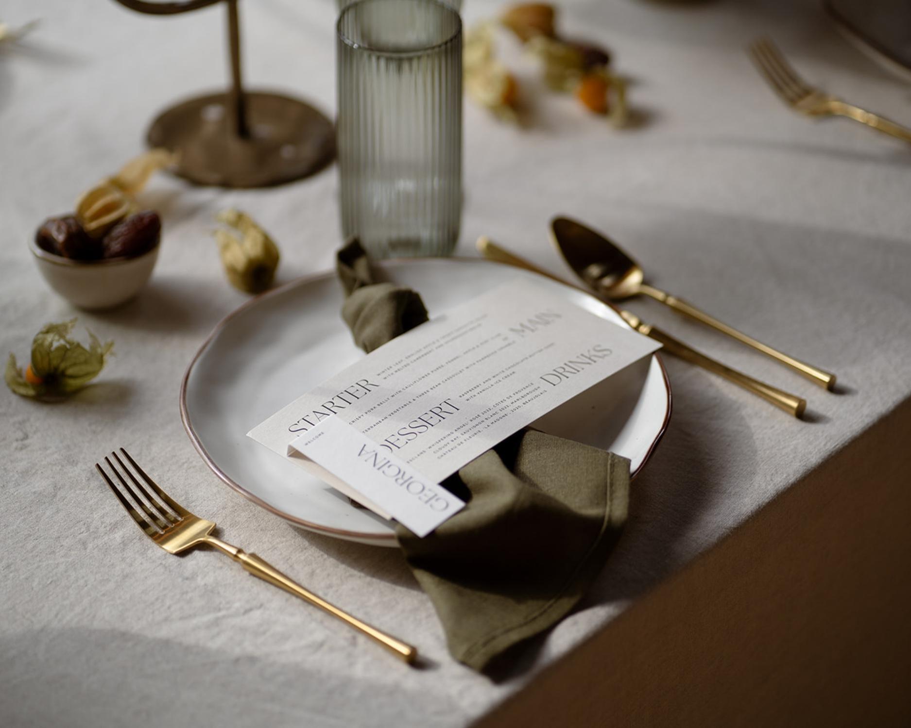 Kensington matte gold cutlery set formal country table setting UK