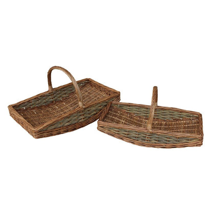 Unpeeled willow garden trug set of 2 natural bark basket UK