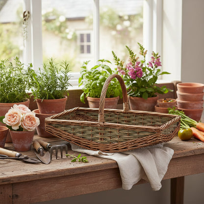 Unpeeled willow garden trug holly berries cottage lifestyle UK