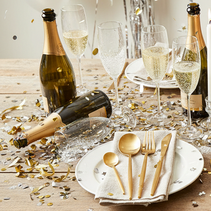 Premium gold cutlery set champagne bottles festive celebration UK wedding gift

