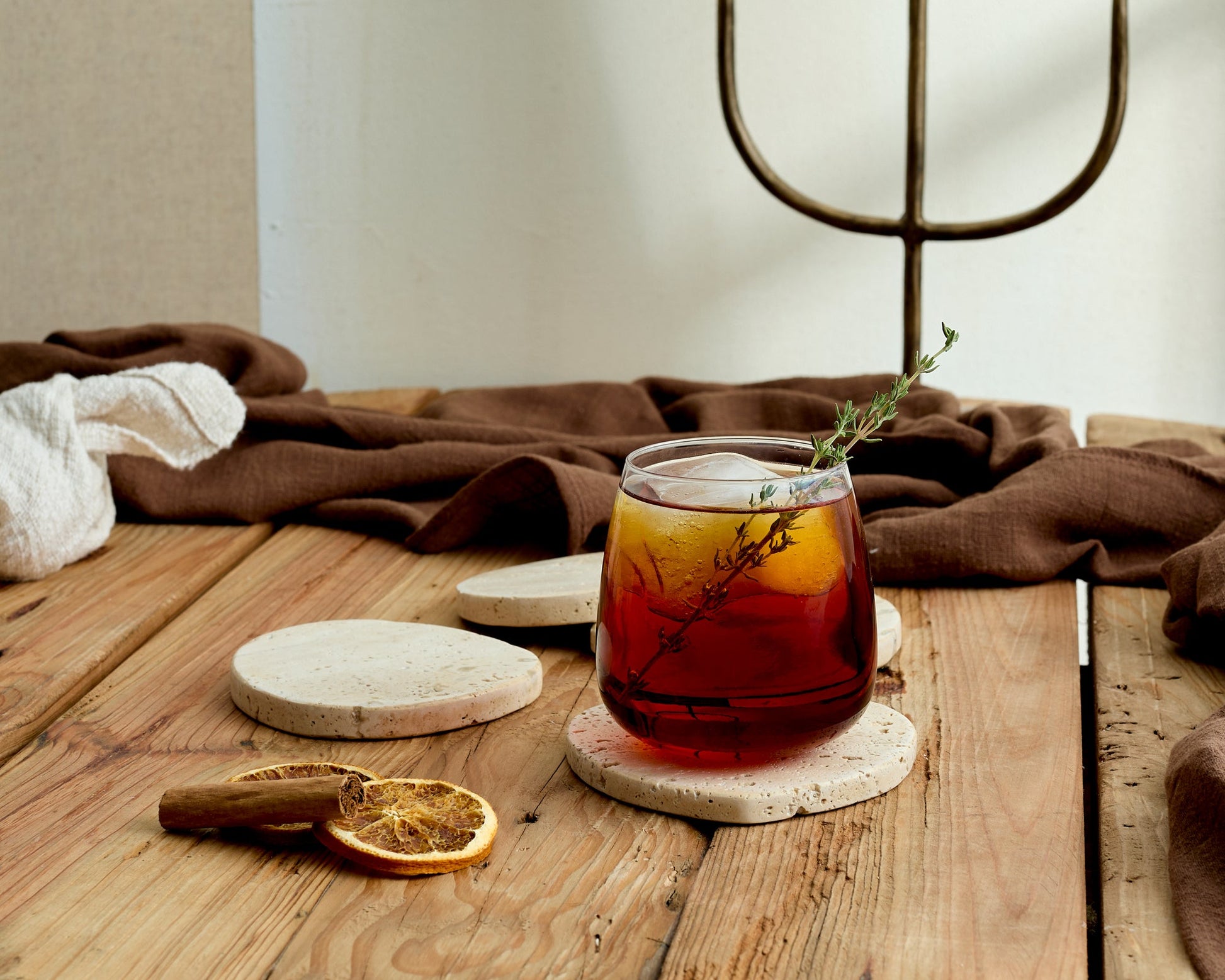 Handcrafted travertine stone coasters UK set of 4 with organic irregular shapes natural veining
