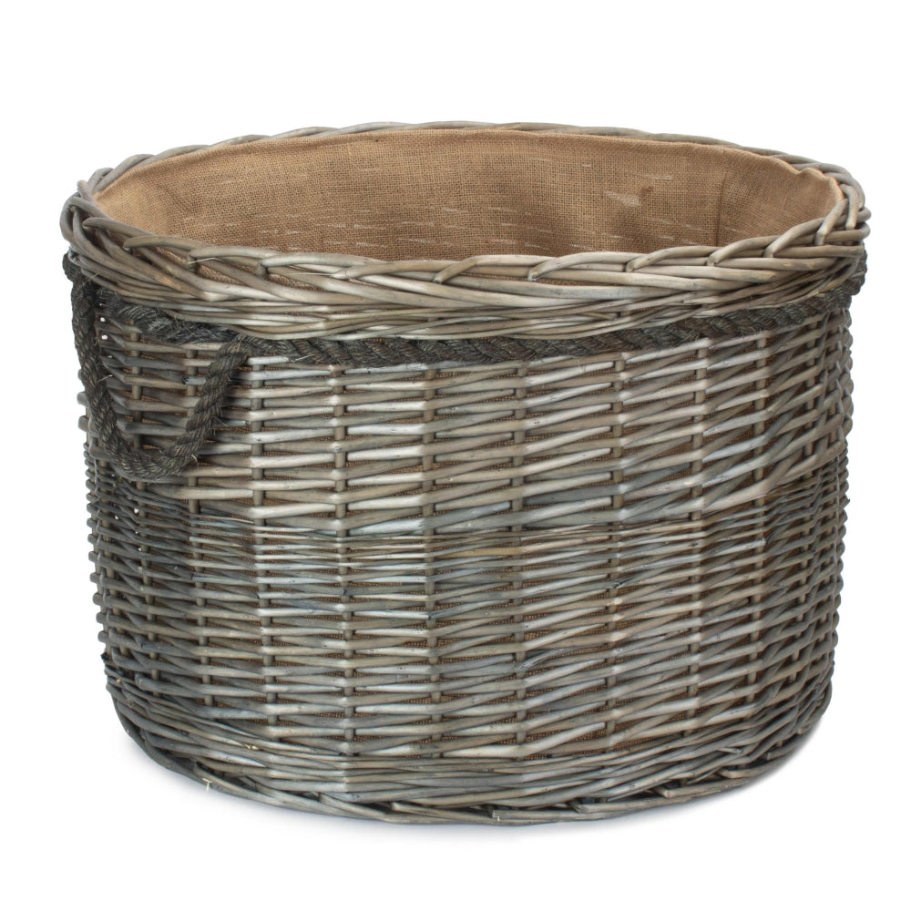 Large Bretforton round antique wash wicker log basket lined UK home