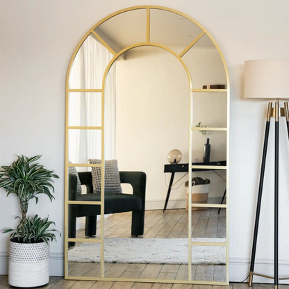 Large gold arched lattice window mirror 180x90cm metal frame heritage quality UK