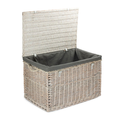 Large whitewash wicker basket grey lining - Edith UK