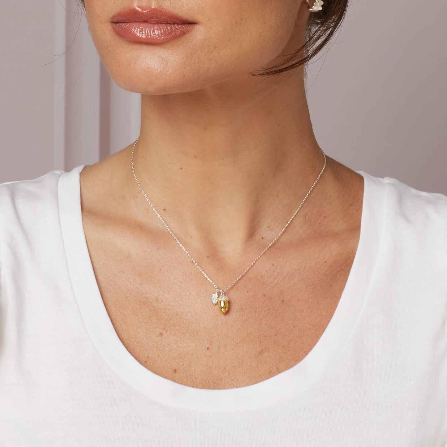 Laura Ashley Broadoak Acorn Necklace worn sterling silver yellow gold plated UK

