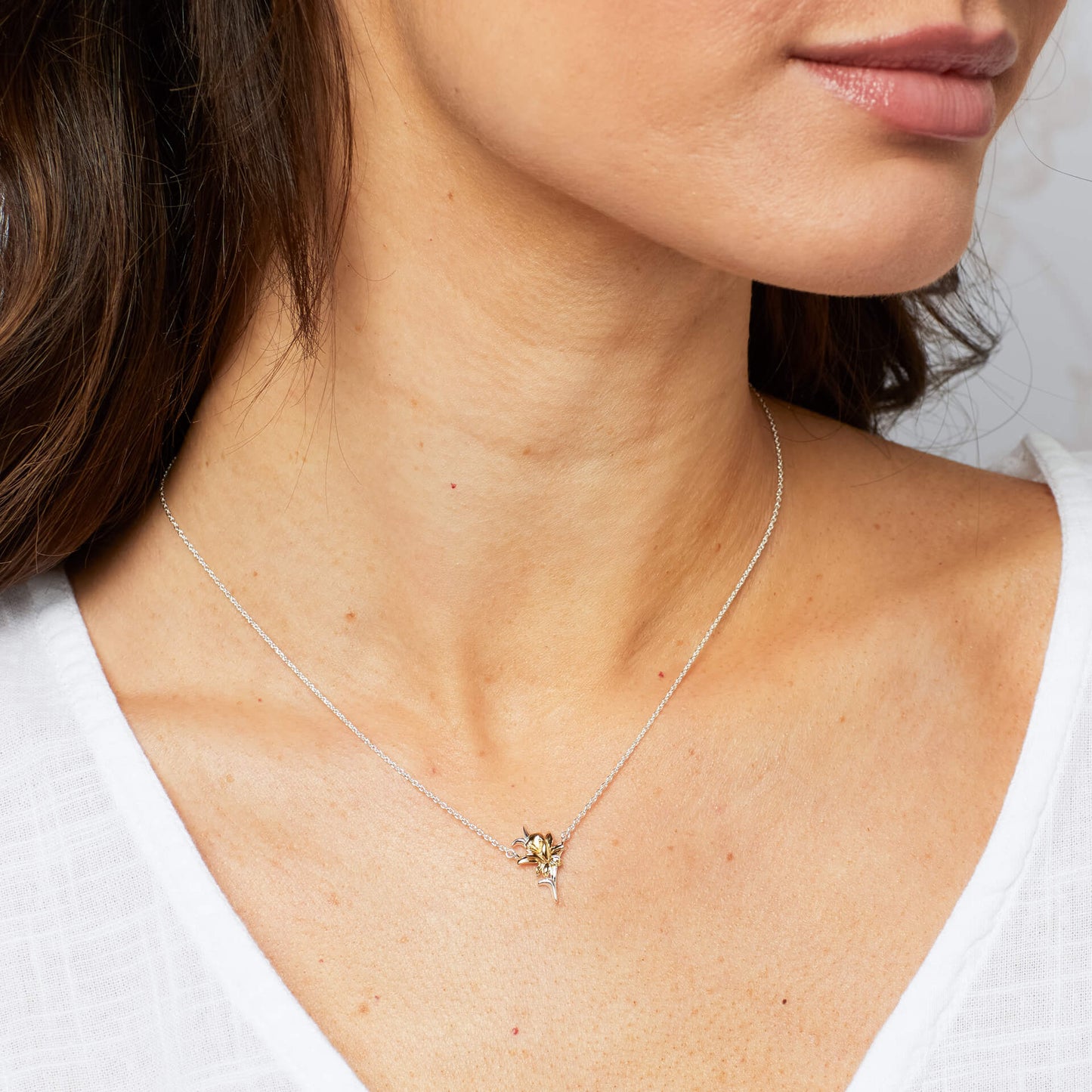 Laura Ashley Heritage Daffodil Necklace worn sterling silver yellow gold UK
