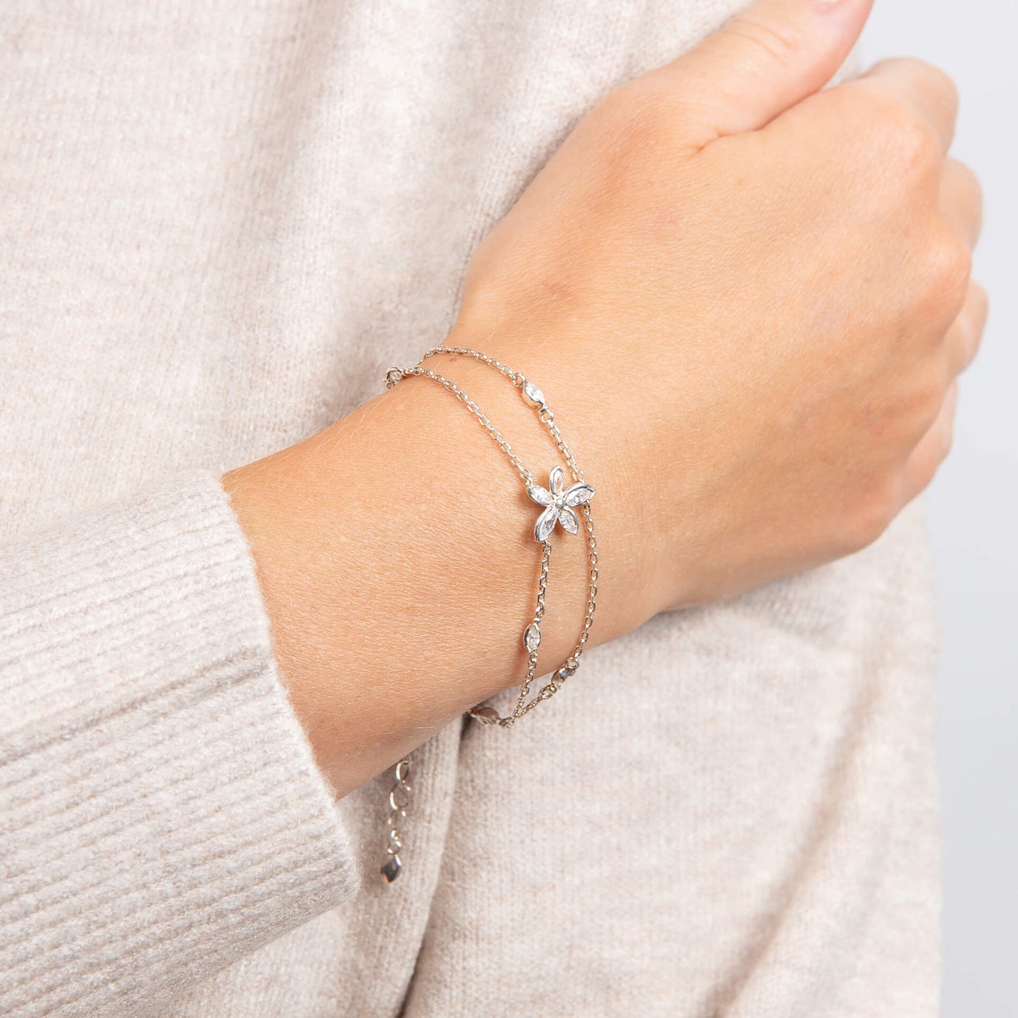 Laura Ashley Tumbling Floral bracelet on wrist silver plated UK