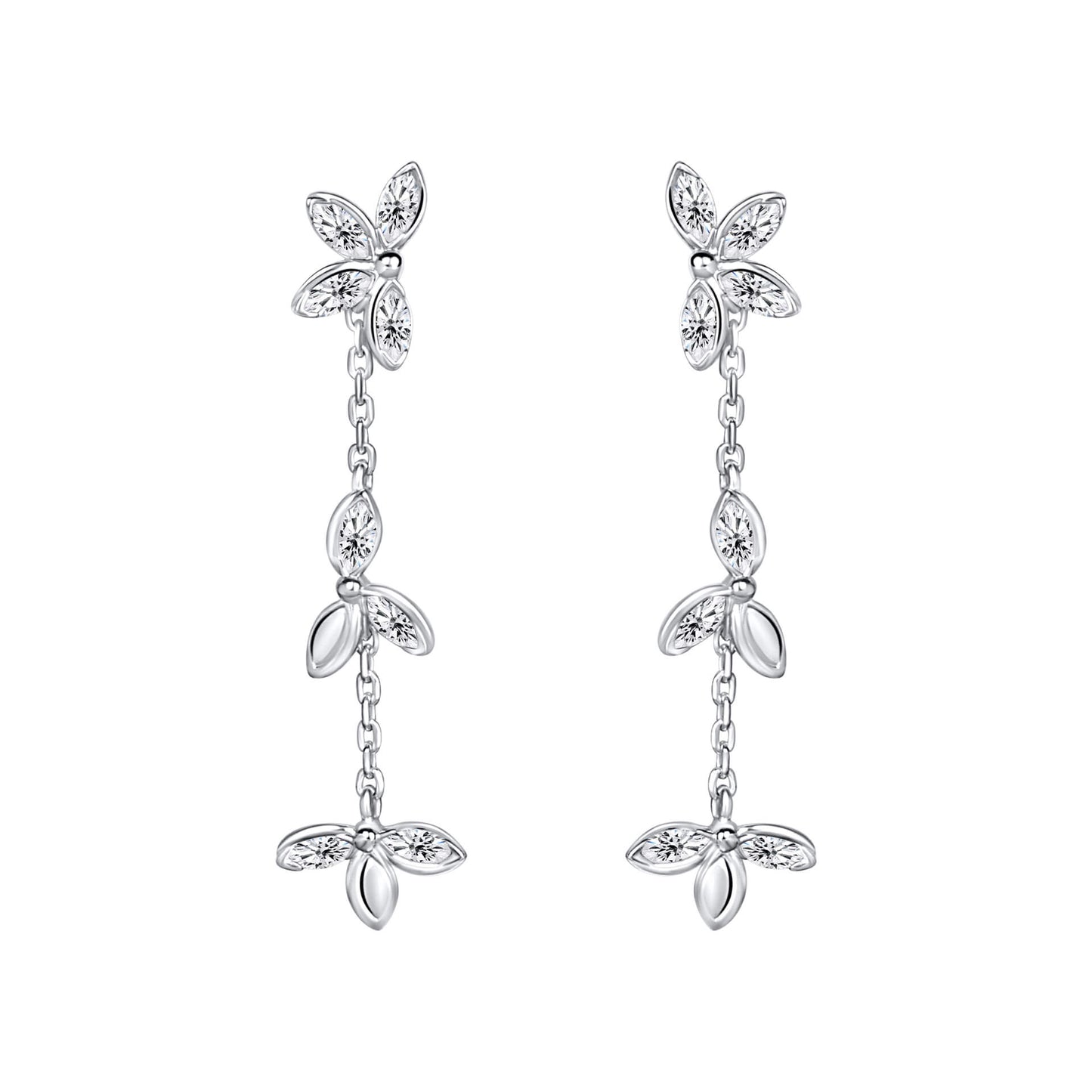 Laura Ashley Tumbling Floral drop earrings silver plated cubic zirconia UK