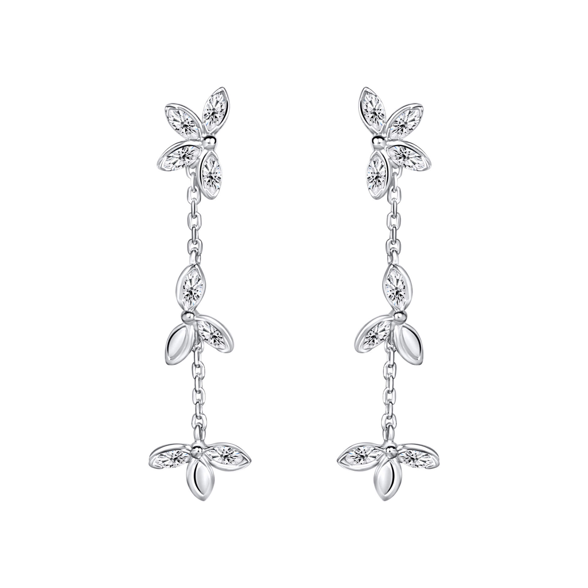 Laura Ashley Tumbling Floral drop earrings silver plated cubic zirconia UK