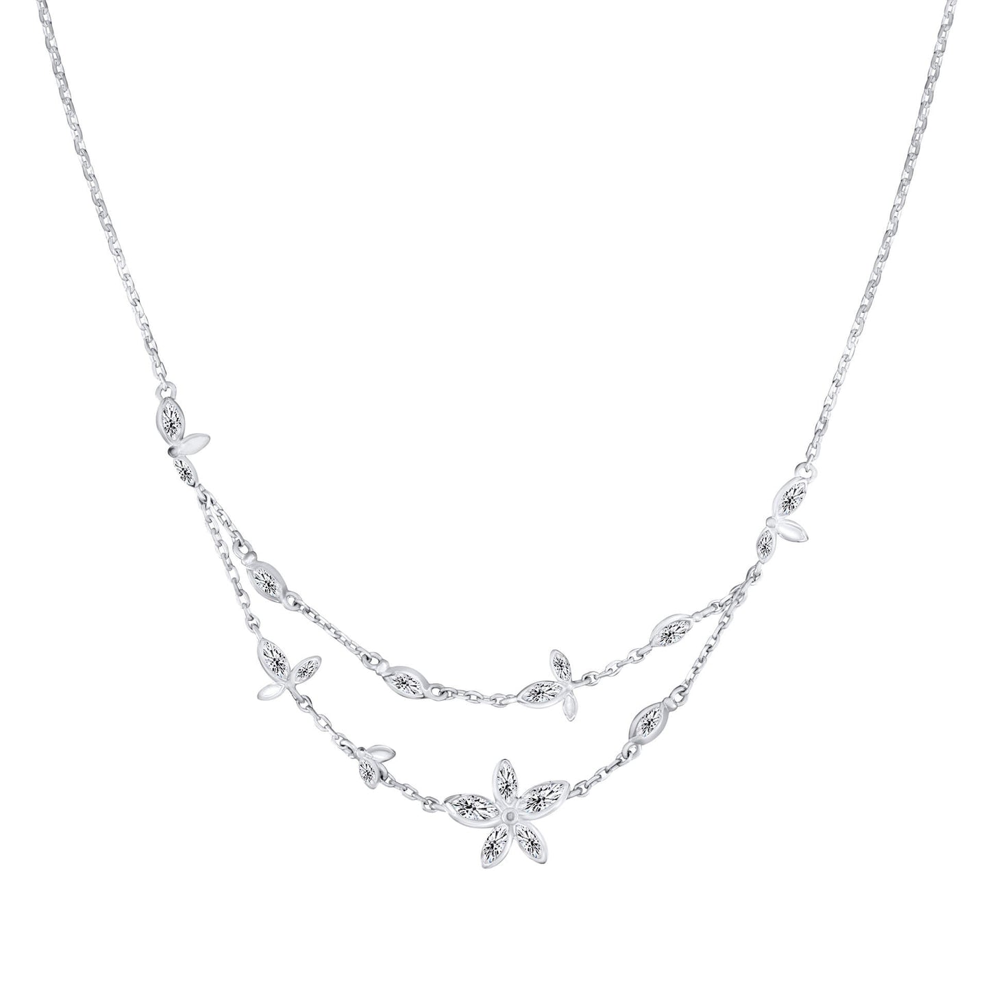 Laura Ashley Tumbling Floral silver plated necklace cubic zirconia UK