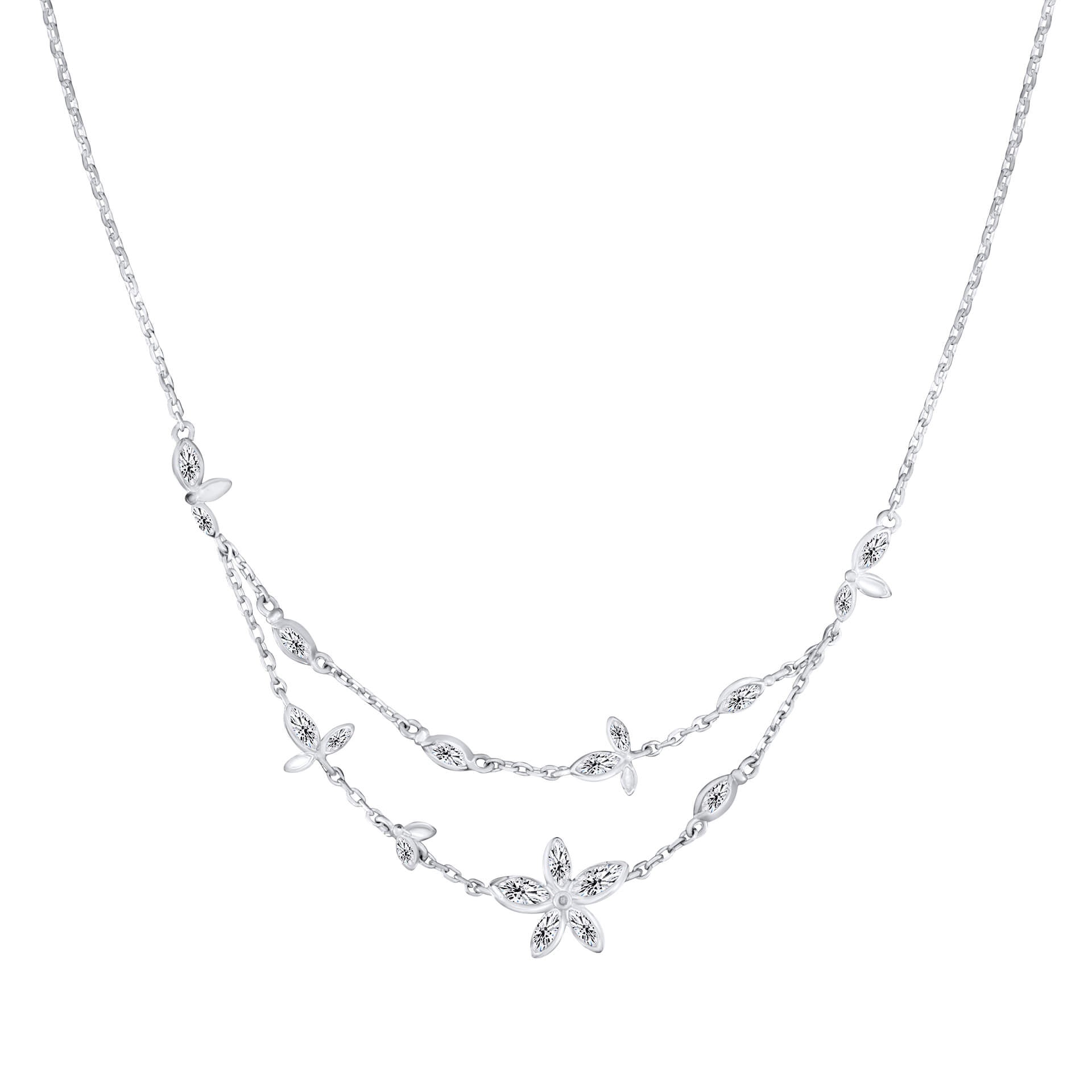 Laura Ashley Tumbling Floral silver plated necklace cubic zirconia UK