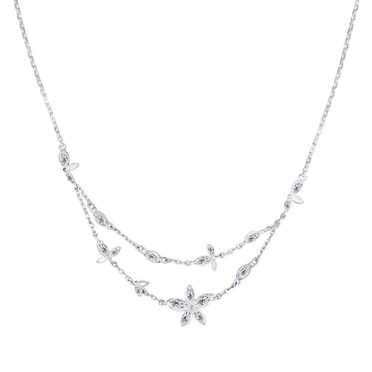 Laura Ashley Tumbling Floral silver plated necklace cubic zirconia UK