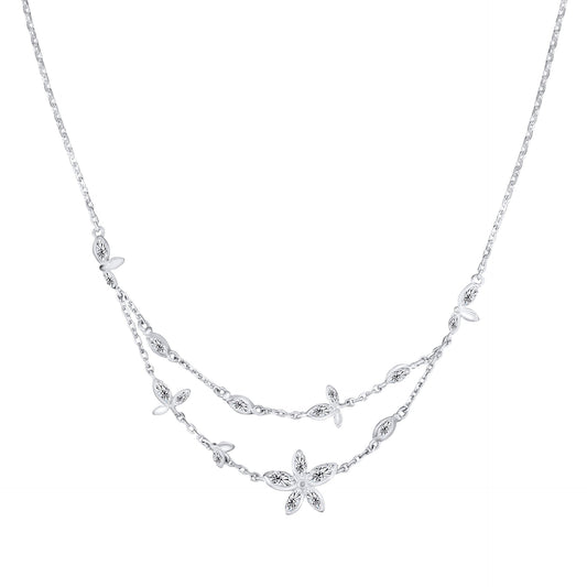 Laura Ashley Tumbling Floral silver plated necklace cubic zirconia UK