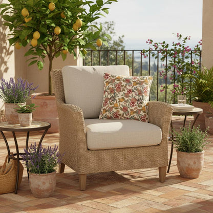 Lemon pomegranate cushion Mediterranean terrace outdoor chair summer living UK