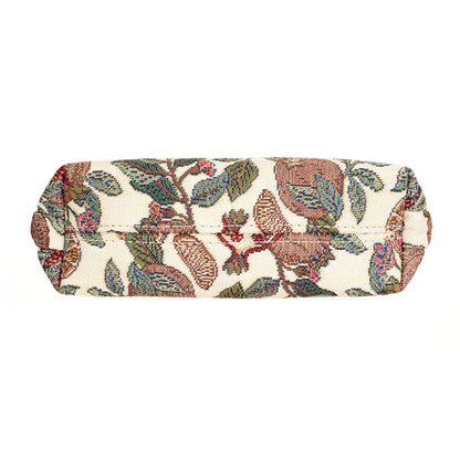 Tapestry cosmetic bag eco-dyed yarn vegan leather detail UK