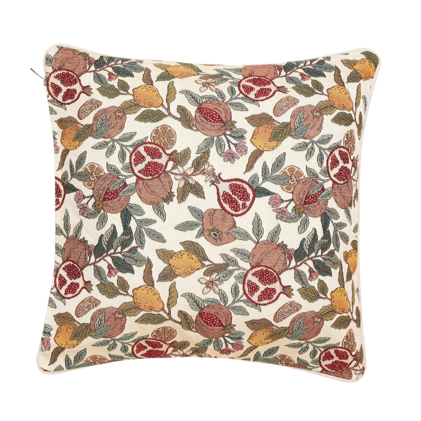 Lemon pomegranate tapestry cushion William Morris inspired botanical 45cm UK