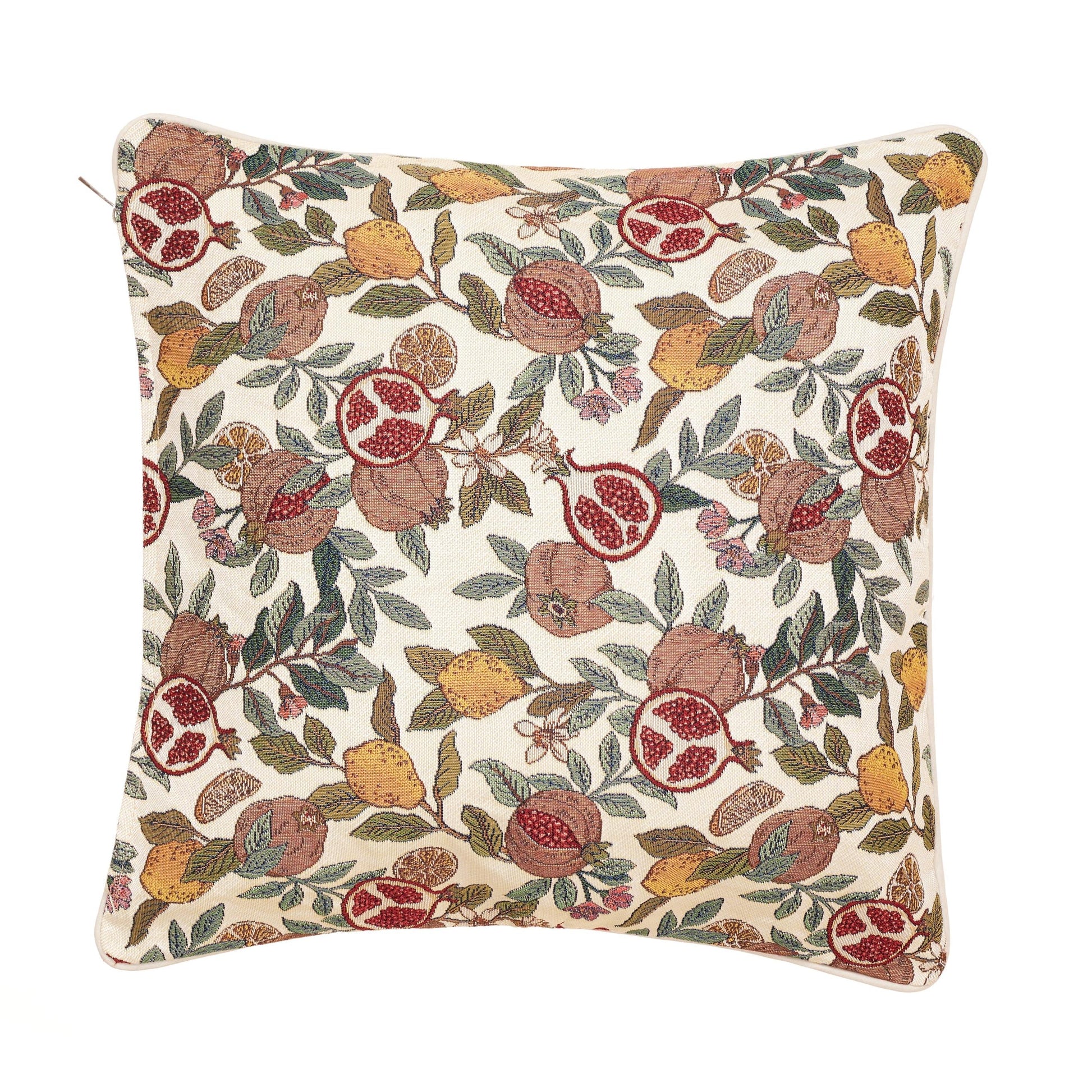 Lemon pomegranate tapestry cushion William Morris inspired botanical 45cm UK