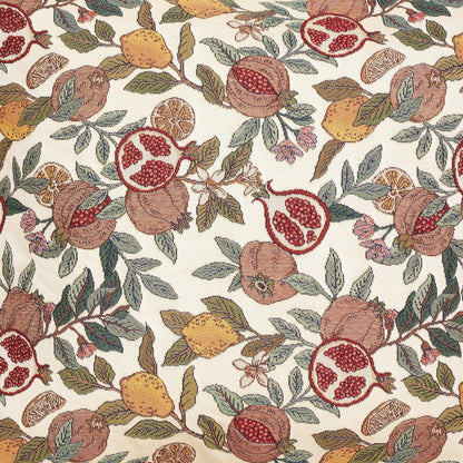 Lemon pomegranate tapestry fabric close-up woven detail eco-dyed texture UK