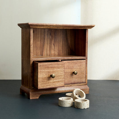 Mango wood cabinet 2 drawer styled napkin rings UK artisan kitchen storage
