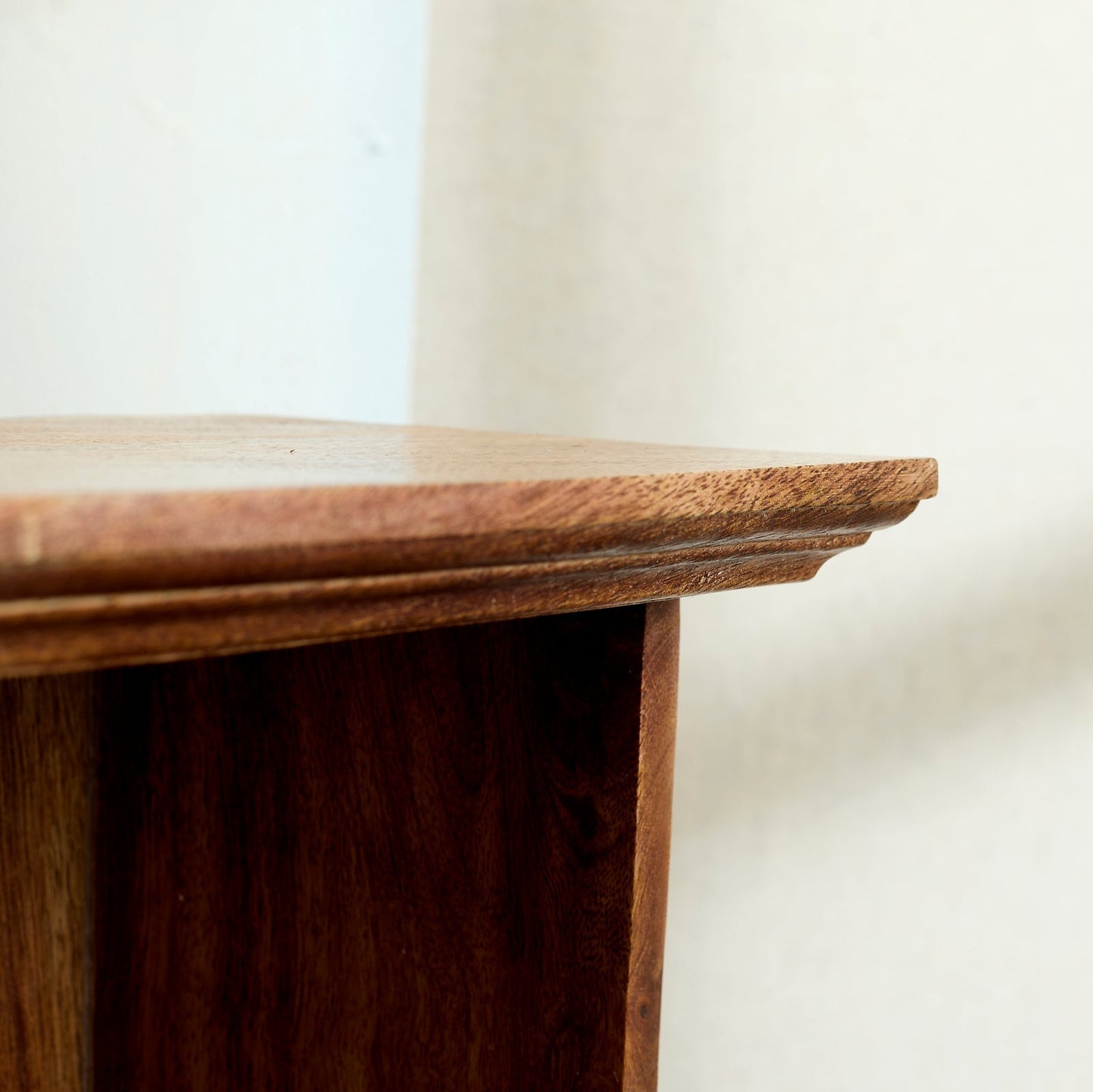 Mango wood cabinet close-up corner rustic finish UK handcrafted quality