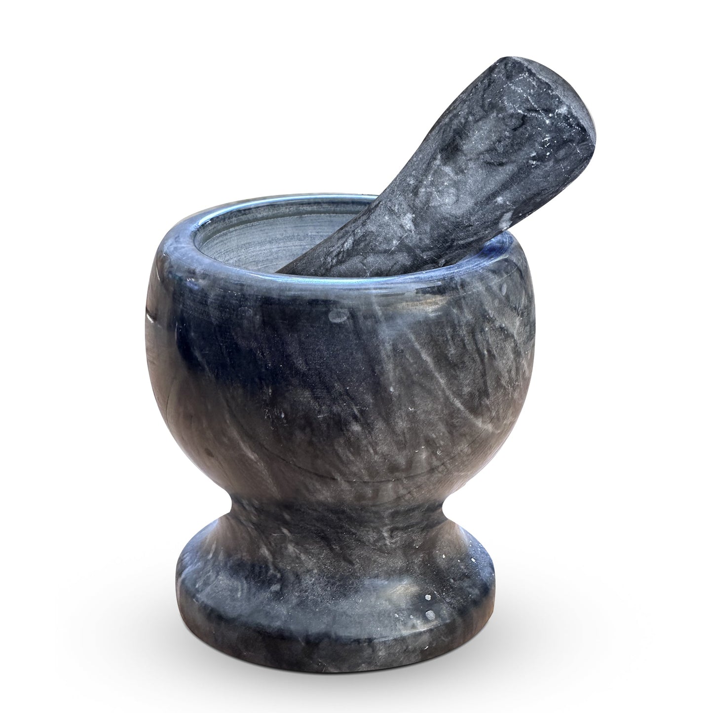 Black polished marble pestle and mortar kitchen herb spice grinder UK