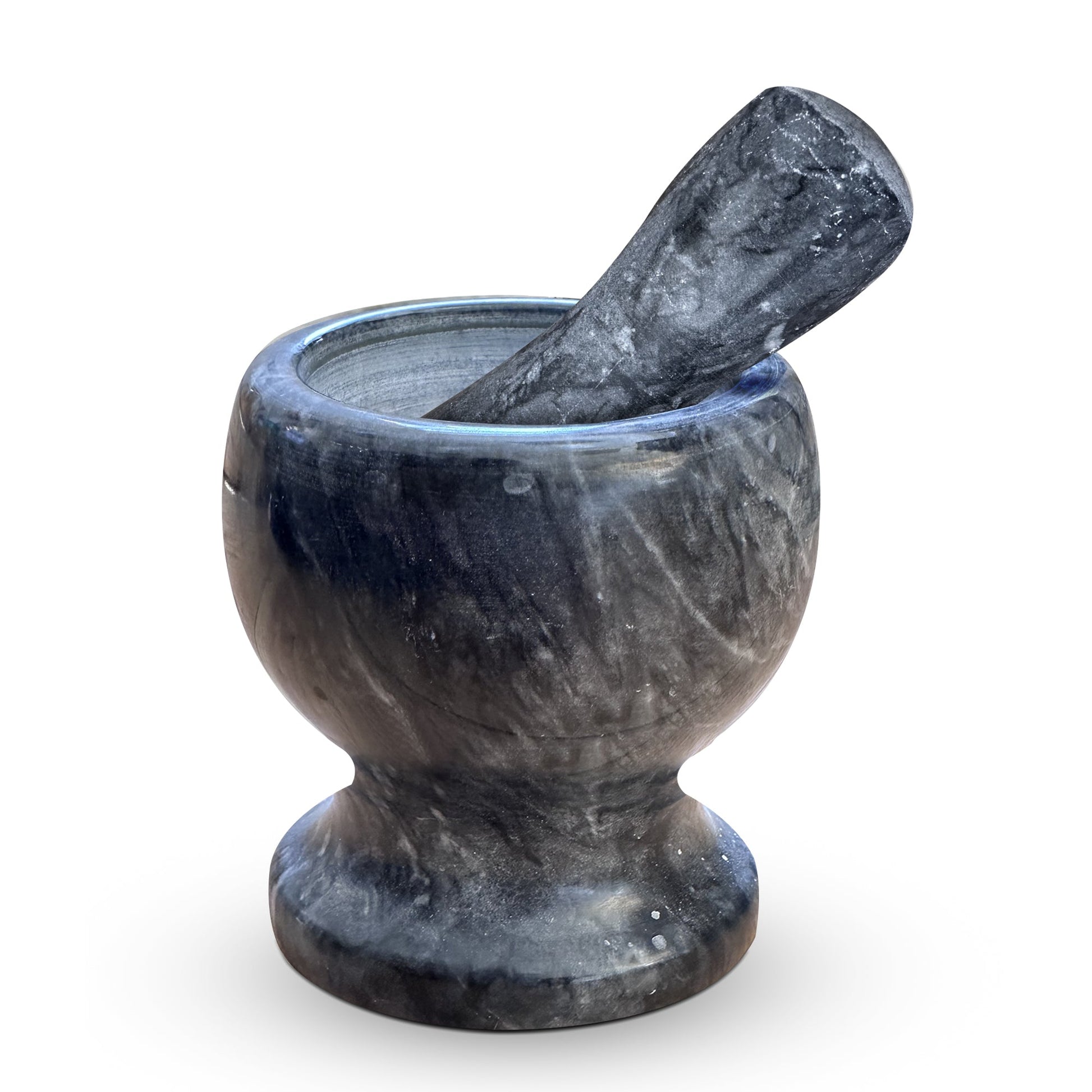 Black polished marble pestle and mortar kitchen herb spice grinder UK