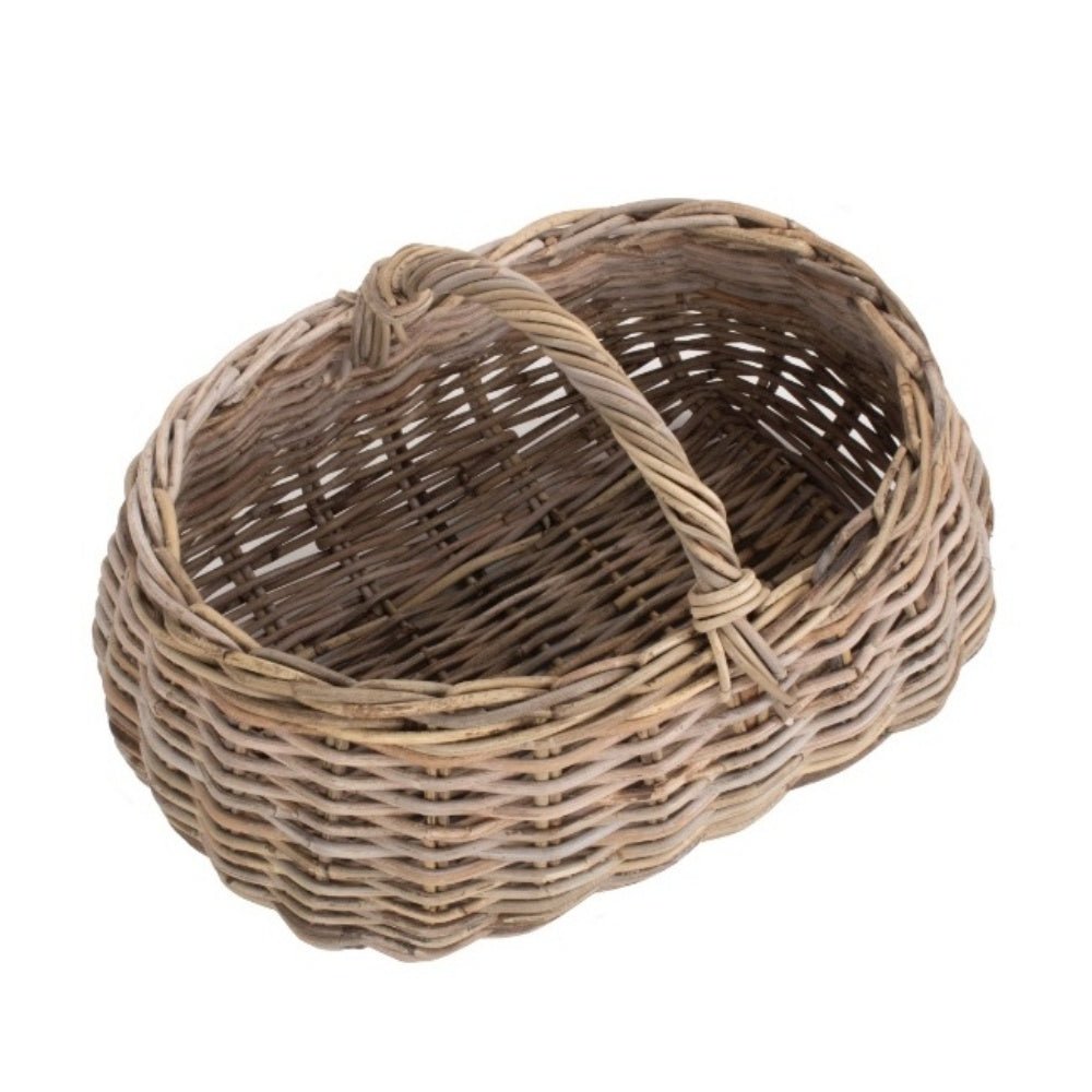 Marketstead grey rattan log basket integrated handles modern design UK

