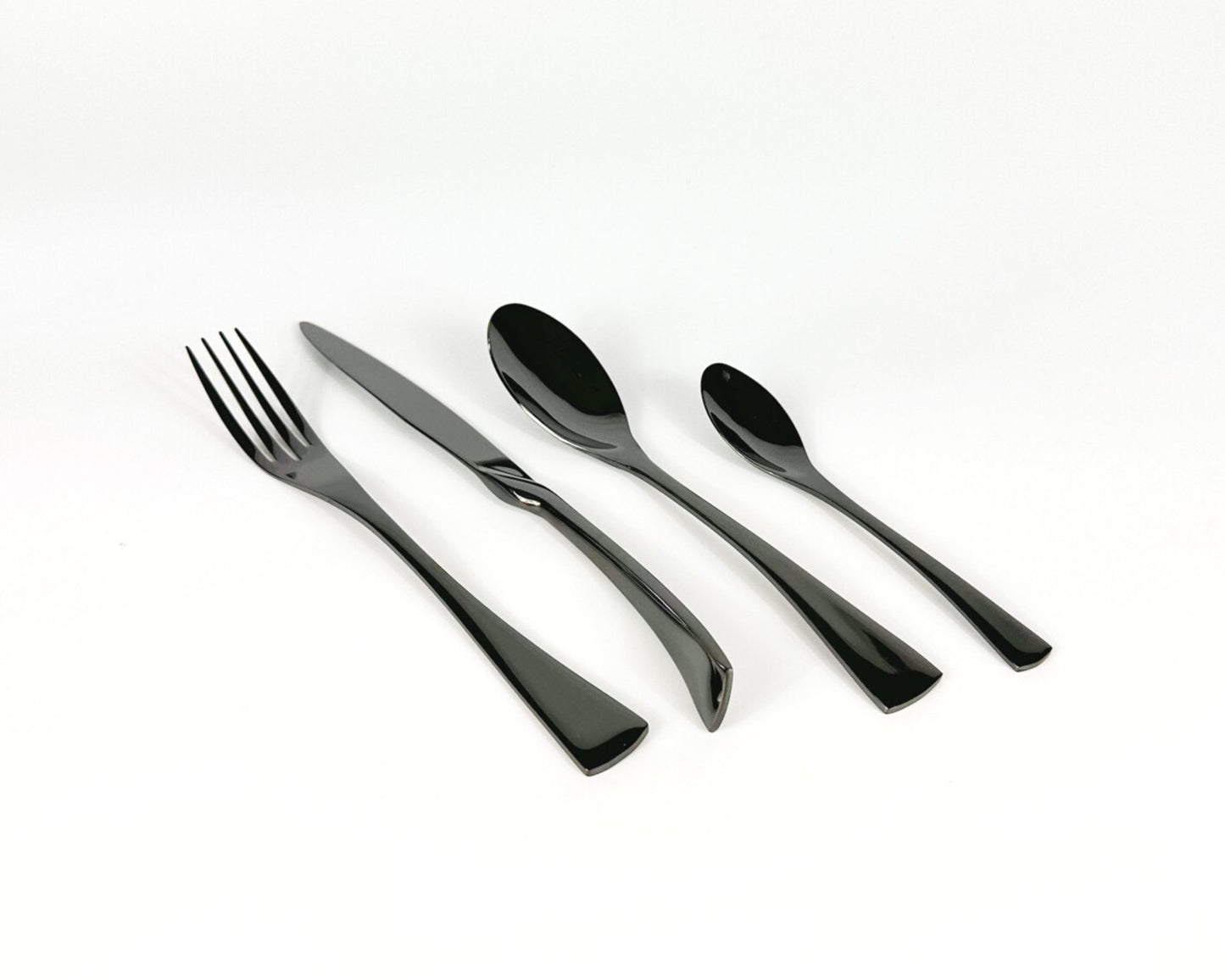 Matte black cutlery set, stainless steel Ravenswell displayed on a white background
