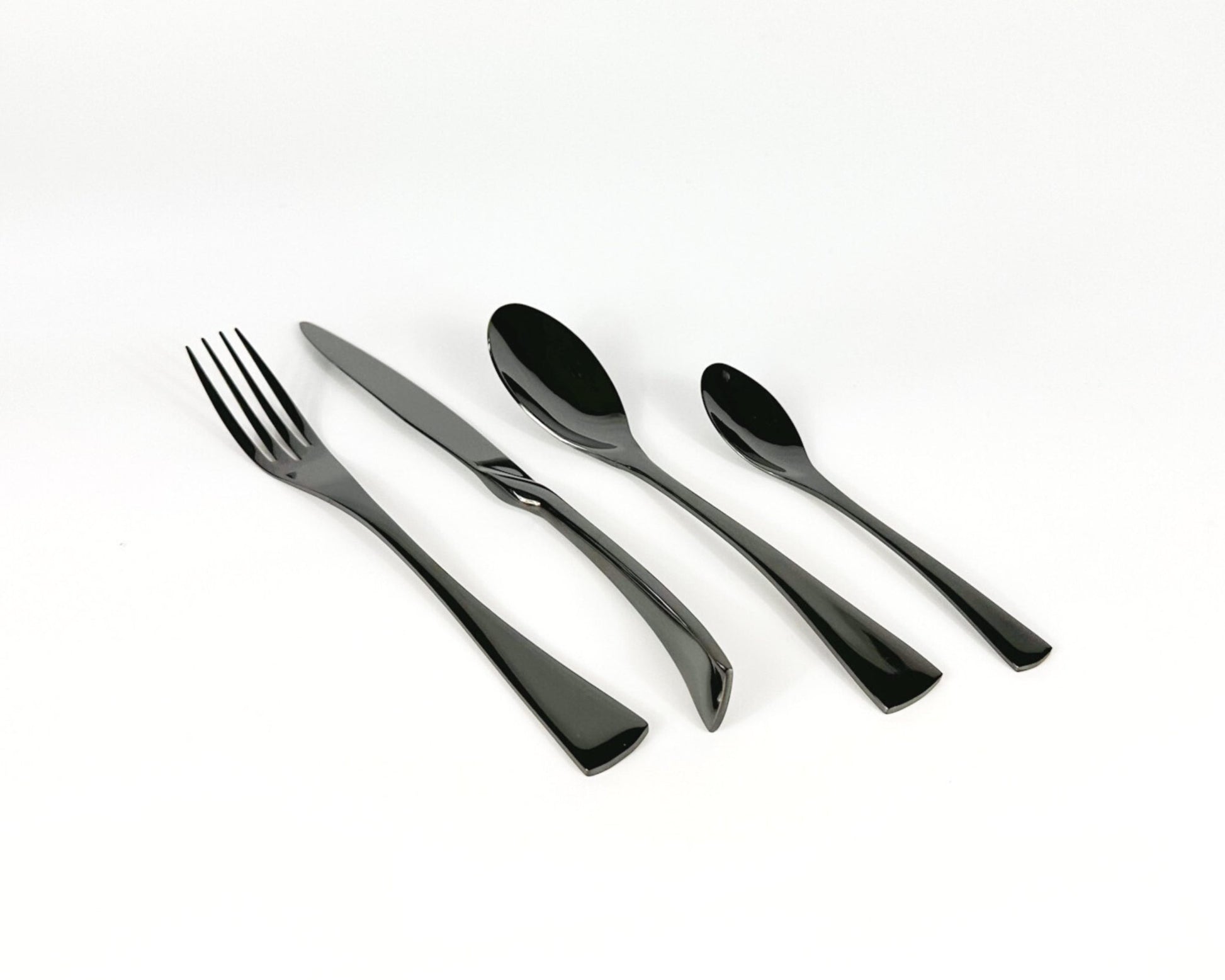 Matte black cutlery set, stainless steel Ravenswell displayed on a white background
