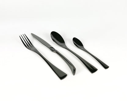 Matte black cutlery set, stainless steel Ravenswell displayed on a white background
