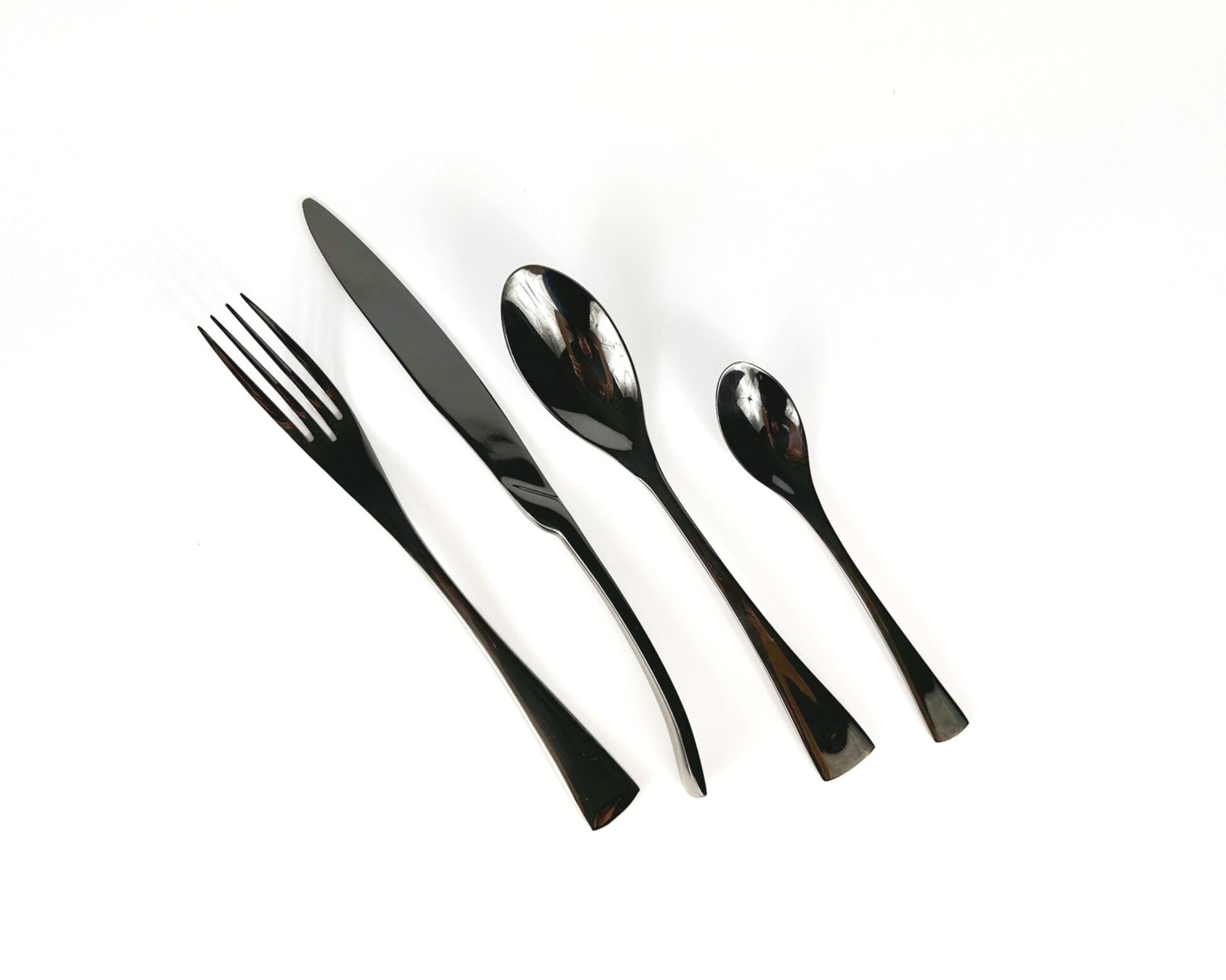 Matte black cutlery set, stainless steel Ravenswell displayed on a white background
