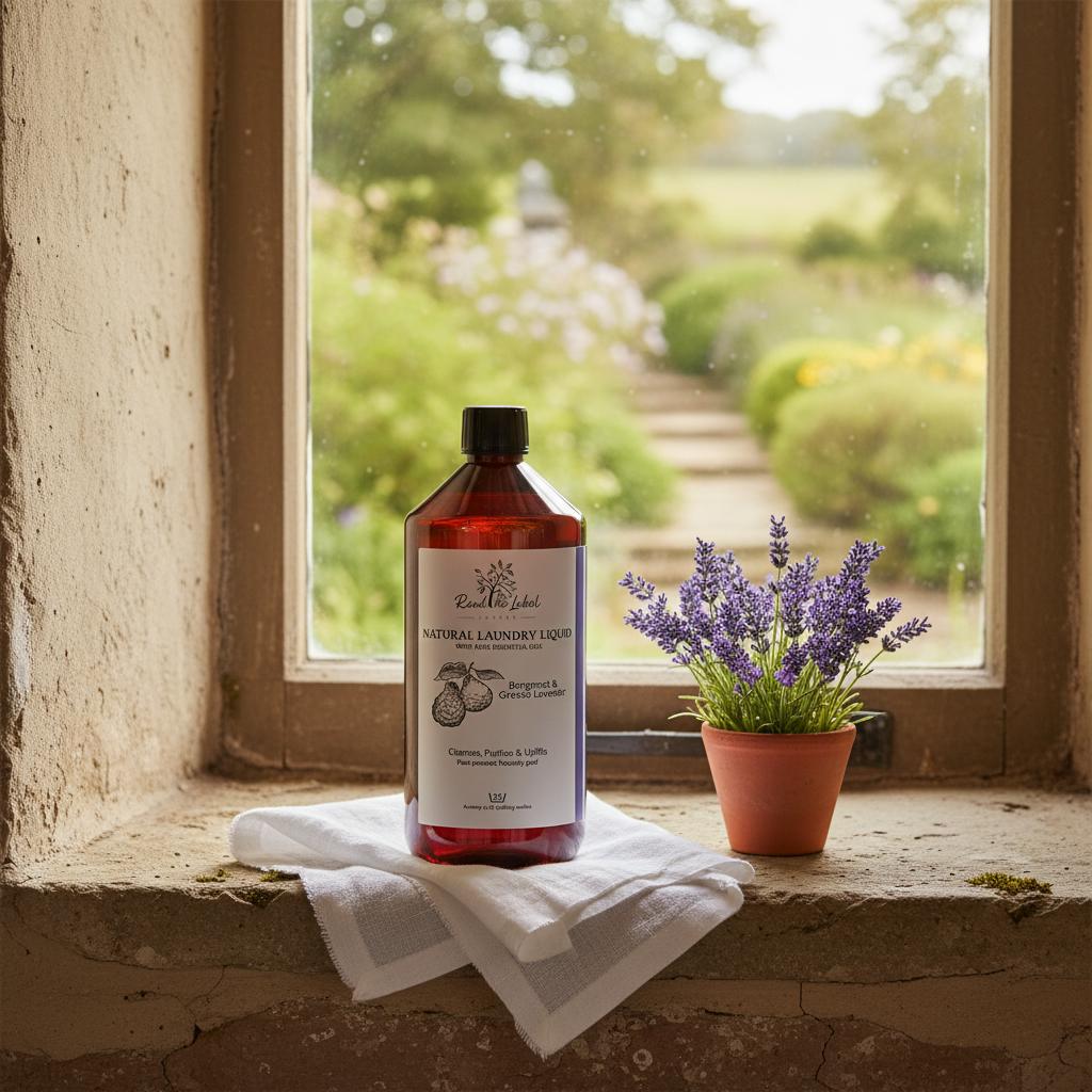 Natural laundry liquid bergamot grosso lavender country cottage windowsill UK