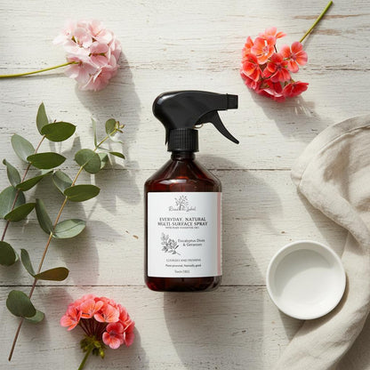 Natural Multi-Surface Spray Eucalyptus Dives Geranium Botanical Flat Lay UK