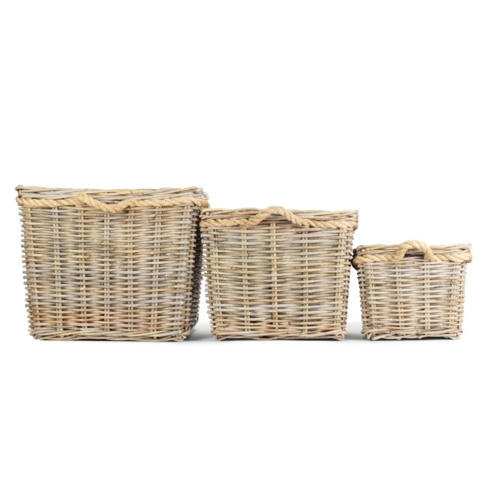 Natural rattan planter with rope handles for garden room UK
