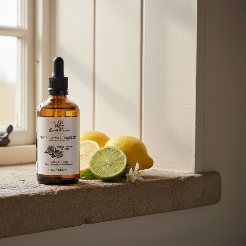 Natural Watercloset Droplets Sicilian Lemon Lime Wooden Bathroom Shelf UK