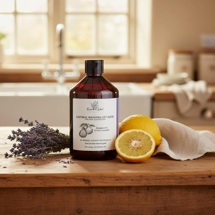 Natural Washing Up Liquid Bergamot Grosso Lavender Cottage Kitchen Pine Table UK