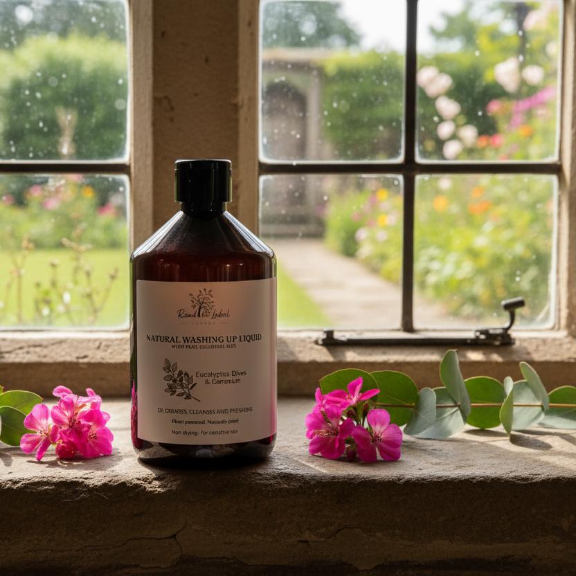 Natural Washing Up Liquid Eucalyptus Dives Geranium Stone Cottage Windowsill UK