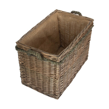 Ombersley log basket top view hessian lining interior rectangular willow UK