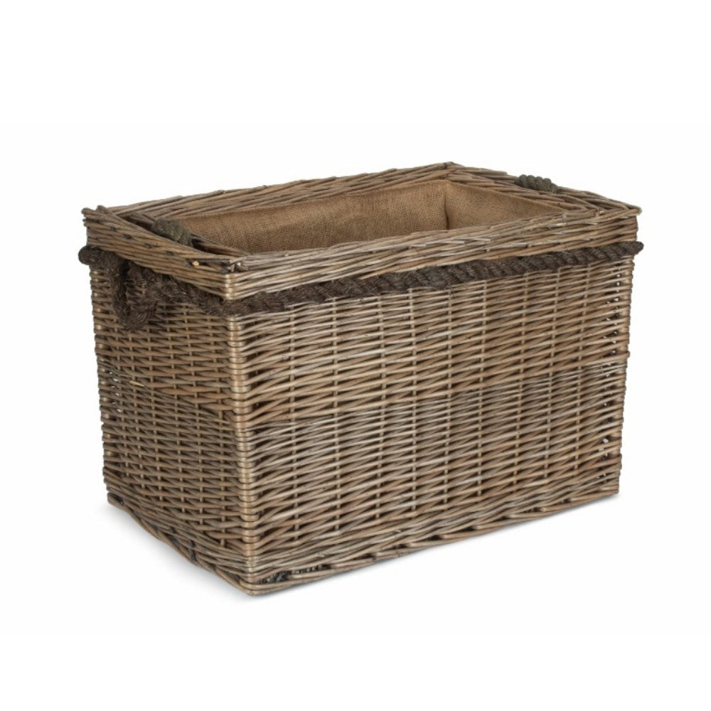 Ombersley rectangular basket side angle rope handles antique wash willow UK