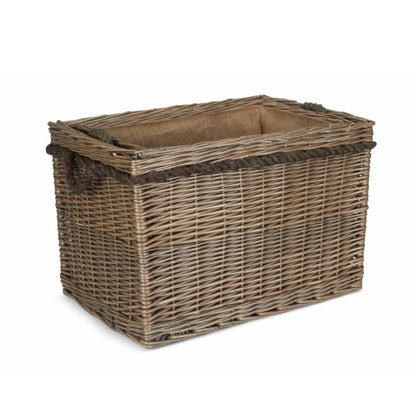 Ombersley rectangular basket side angle rope handles antique wash willow UK