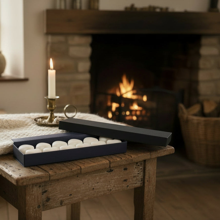 Peppermint eucalyptus pine wax melts in presentation box with organic essential oils and rustic charm
