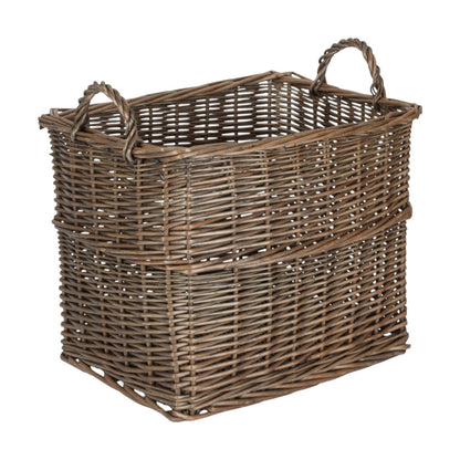 Pershore rectangular wicker log basket antique wash unlined UK