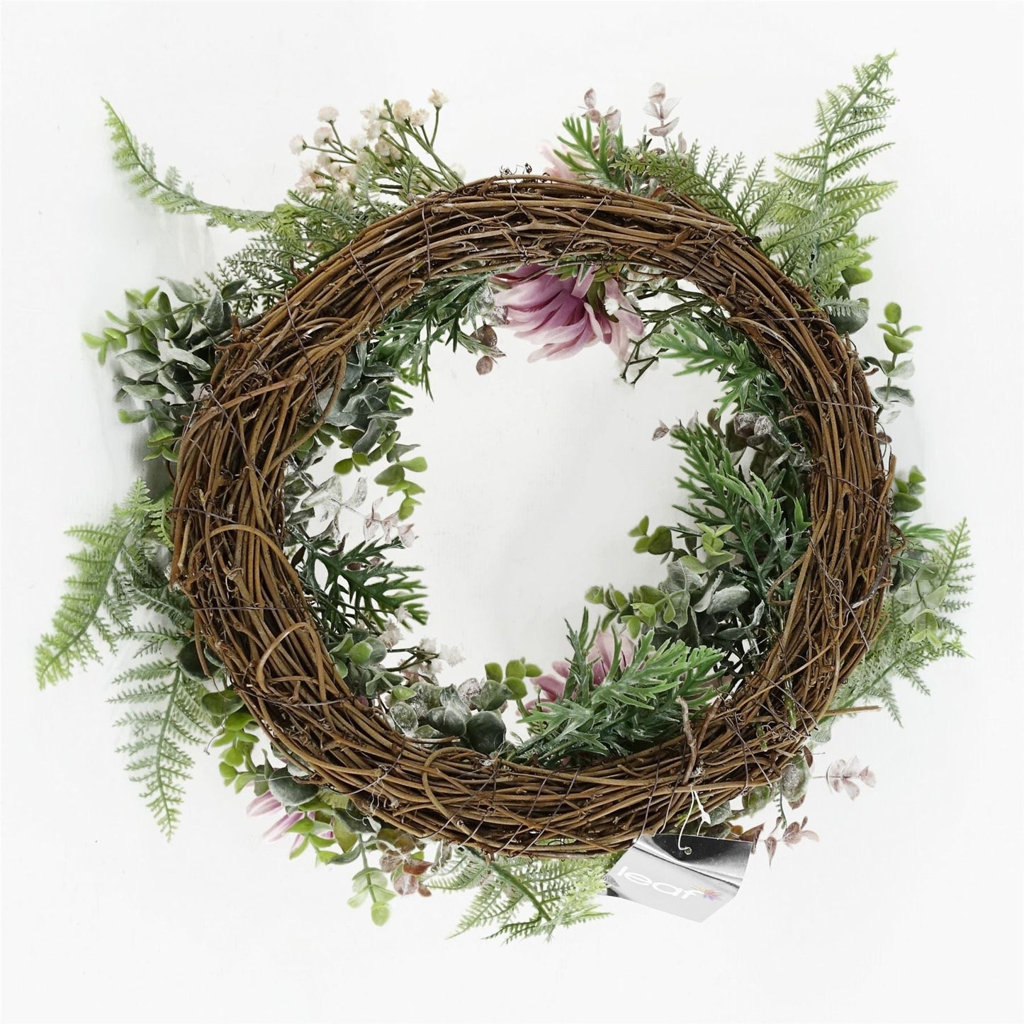 Pink floral wreath chrysanthemum blooms 45cm year round display UK