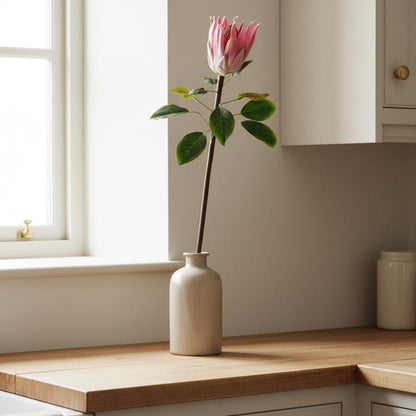Pink protea stem kitchen windowsill vase UK farmhouse country styling