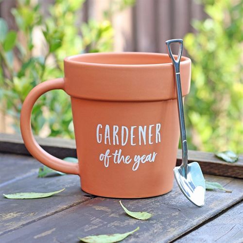 Plant pot style mug gift for gardeners terracotta finish UK